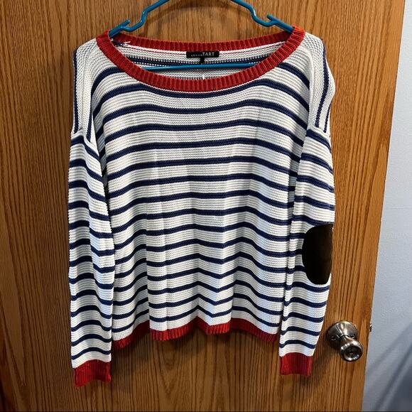 Lemon Tart Sweaters - Lemon Tart Kienna Striped Nautical Knit Sweater w/ Elbow Patches Size Medium